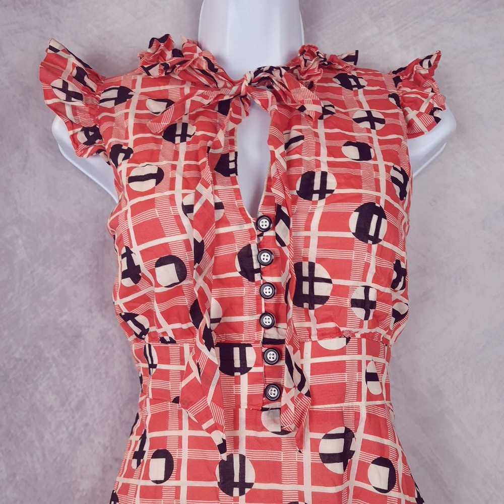Vintage Betsey Johnson Dress Womens 4 Red Ruffle Keyhole Flare Sundress USA - Picture 2 of 14